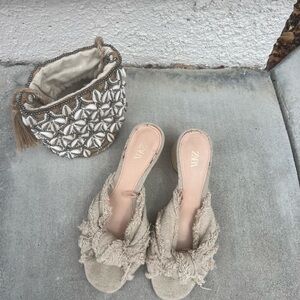 Zara Beige Frayed Mules